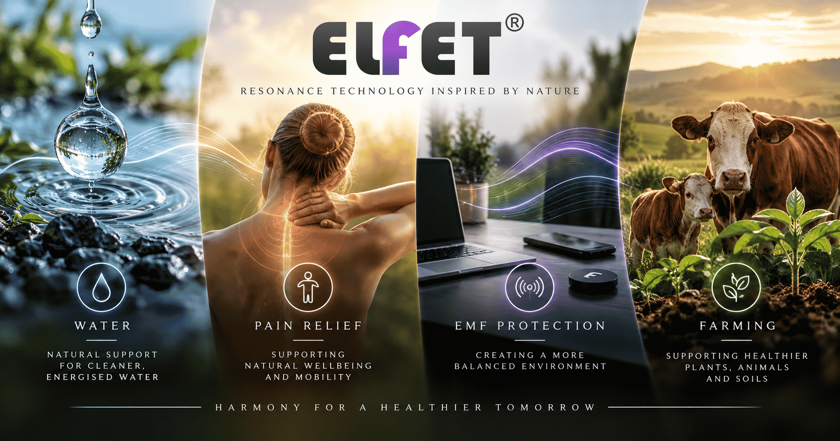 ELFET Product Categories – Water, Pain Relief, EMF Protection and Farming
